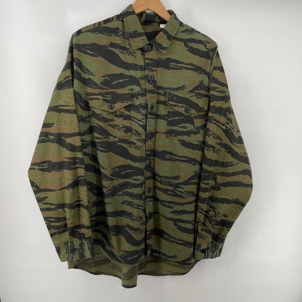 Vtg Tiger Stripe Camo Jacket Shirt Military Style Army Men 1 XL 90s Y2K USA Made